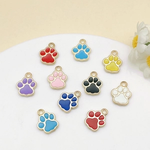 Colorful enamel cat and dog paw print charms for DIY pet tags and jewelry making
