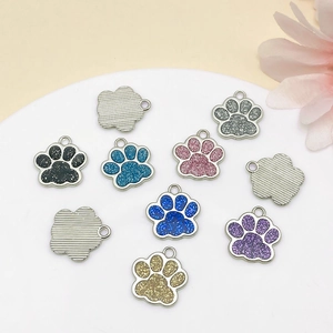 Colorful glitter dog and cat paw print pendants for DIY jewelry and pet tags