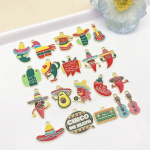 Detailed set of colorful enamel Mexican fiesta charms including cactus and chili designs