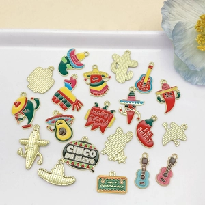 Assorted Mexico Fiesta enamel charms featuring chili peppers and Cinco De Mayo motifs