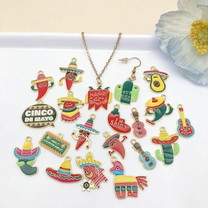 Mexican Fiesta jewelry set with enamel chili, cactus and guitar charms in white tray