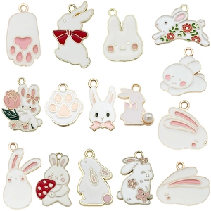White enamel rabbit charms set in gold plating for DIY bracelets and necklaces