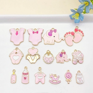 Colgantes de la Serie del Bebé de la Aleación del Esmalte Elefante de la Historieta Huella Biberón para Joyería de DIY