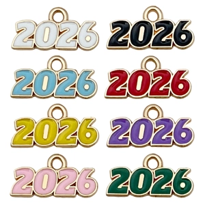 Colgantes coloridos número 2026 dorados y esmaltados para creación de joyas DIY