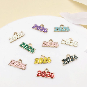 Colorful 2026 numeric year pendants with gold trim for DIY jewelry making and crafts