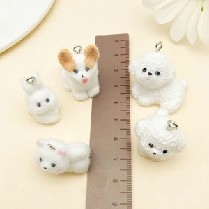 Detailed macro view showing the soft flocked texture and size of 3cm animal charms