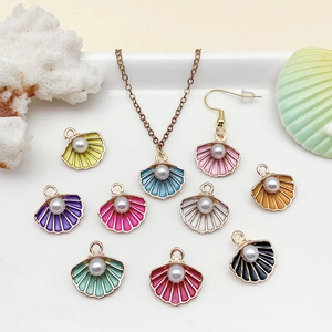 Colorful ocean seashell enamel pendants with pearls for DIY necklaces and bracelets