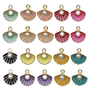 Set of 20 colorful enamel shell pendants with pearls for DIY jewelry making and crafts