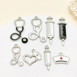 Medical Theme DIY Alloy Enamel Pendants Stethoscope Syringe Nurse Hat Heart Charms For Necklace Bracelet Jewelry Making Women Gift