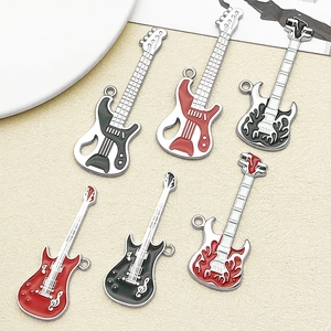 Vintage Hip Hop Zinc Alloy Enamel Guitar Pendants For Necklace DIY Jewelry Making Music Note Flame Rock Musical Instrument Charms