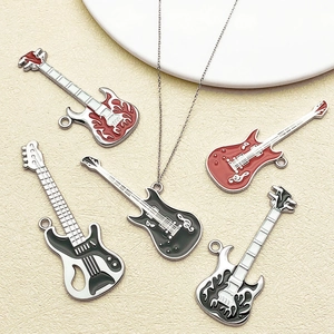 Hip hop electric guitar pendant necklace set with colorful enamel musical theme designs