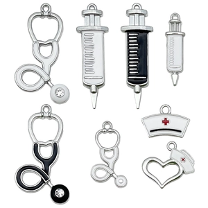 Medical themed DIY jewelry charms set with stethoscopes, syringes and nurse hats