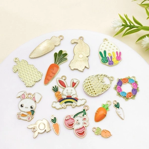 Easter rabbit and carrot alloy charms set for DIY necklace and bracelet jewelry making