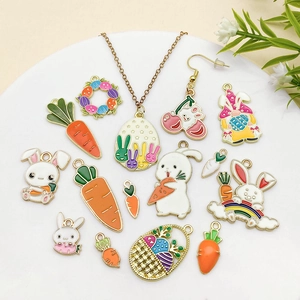 Easter cartoon rabbit and carrot alloy pendants for DIY necklace and bracelet jewelry