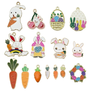 Easter cartoon rabbit and carrot alloy pendants for DIY necklace and jewelry making