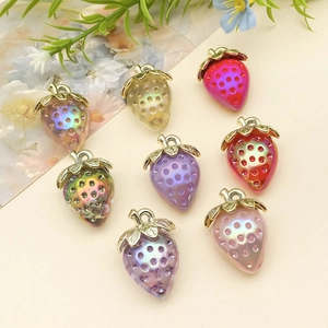 Set of 8 colorful acrylic iridescent strawberry pendants for DIY jewelry and keychains