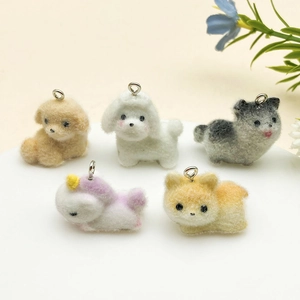 Flocked Resin Cartoon Animal Pendants For DIY Keychain Phone Charm Dog Alpaca Unicorn Rabbit Miniature Jewelry Making Supplies