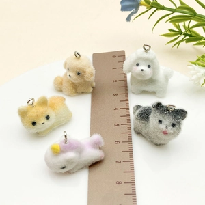 Detailed size comparison of five soft flocked resin animal pendants for DIY crafts