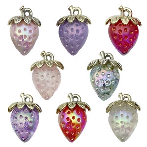Colorful acrylic strawberry pendants in 8 pearlescent finishes for DIY jewelry