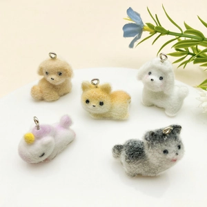 Cute flocked resin animal charms including alpaca and unicorn for DIY keychains