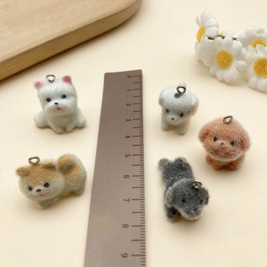 Miniature handmade flocked Westie dog keychain pendants in assorted realistic colors