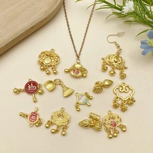 Pendenti cinesi in oro opaco con lucchetto e carattere Fu per creazione gioielli fai da te