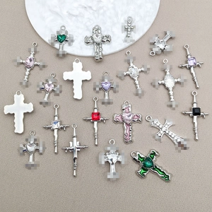 Zinklegierung Kreuzanhänger Set mit bunten Strasssteinen für DIY Schmuckzubehör Zubehör