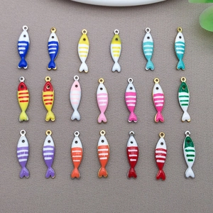 Stainless Steel Double Sided Enamel Fish Pendant Colorful Striped Animal DIY Jewelry Accessory Charm For Necklace Bracelet