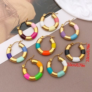 20mm colorful enamel bamboo style gold hoops in bohemian retro stainless steel design