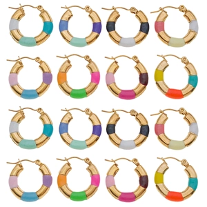 Retro stainless steel bamboo hoop earrings with colorful enamel in 8 various colors