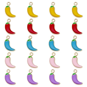Set of 20 colorful chili pepper alloy charms in five vibrant colors for DIY jewelry making