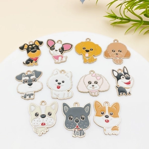 11Stück Niedliche Cartoon Hund Emaille Zinklegierung Anhänger Für DIY Schmuckherstellung Pudel Husky Golden Retriever Haustier Charms