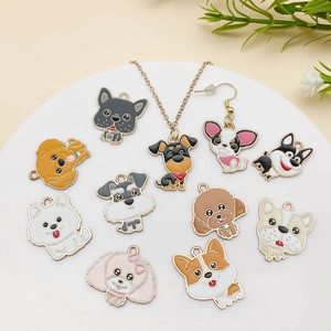 Set mit niedlichen Hunde-Emaille-Anhängern für DIY-Schmuck wie Halsketten und Ohrringe