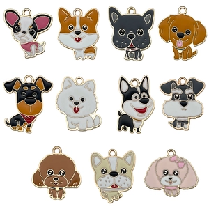 Set mit 11 Cartoon-Hunde-Emaille-Anhängern für DIY-Schmuck und Haustierhalsband-Zubehör