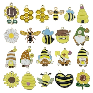 20-delige set emaille bedeltjes met bijen en zonnebloemen voor DIY sieraden maken