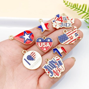 Close-up of heart and star USA flag charms held in hand for DIY jewelry projects