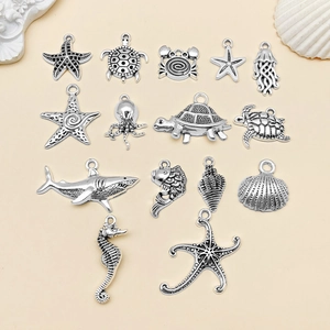 Antique Silver Ocean Animal Alloy Pendants Sea Turtle Starfish Shark Octopus Jellyfish Charms For DIY Bracelet Necklace Jewelry Making