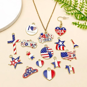 Detailed close-up of American flag patriotic charms with red white and blue enamel
