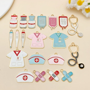 Cartoon Enamel Medical Theme Alloy Charms For Nurse Doctor Stethoscope Hat Syringe Thermometer DIY Bracelet Jewelry Pendants