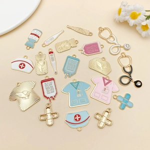 Medical themed enamel charms with stethoscopes and nurse hats for DIY jewelry
