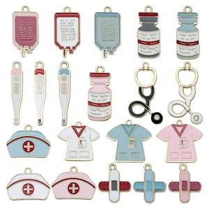 20pcs medical enamel charms set with pink and blue nurse hat stethoscope for DIY jewelry