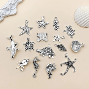 15pcs antique silver ocean charms including starfish jellyfish and shark pendants for DIY jewelry
