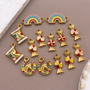 Golden stainless steel rainbow and candy charms set for DIY necklaces and bracelets