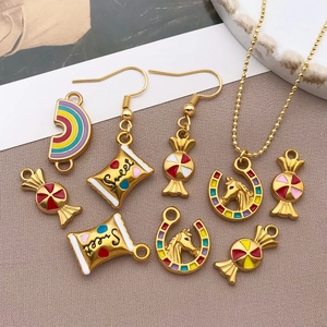 Rainbow and sweet candy charms made of stainless steel with colorful enamel in gold finish