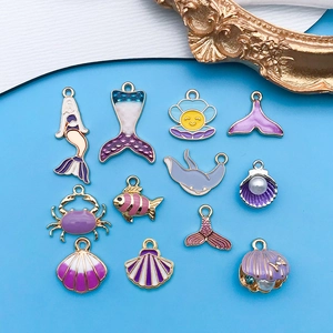 Juego de Amuletos Animales Marinos Cola de Sirena Concha Cangrejo Colgantes de Aleación Esmaltada DIY Con Strass Perla Artificial Joyería