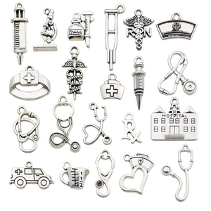 Set de 21 breloques médicales en argent vintage avec stéthoscope pour bijoux DIY