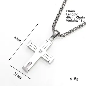 Collar de hombre hip hop en acero inoxidable con colgante de cruz de circón y cadena