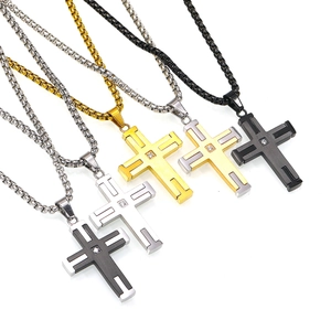Hip Hop Titaniumstaal Kruis Hanger Halsketting Voor Heren Dames Strass Ingelegde Box Ketting Vergulde Sieraden Cadeau