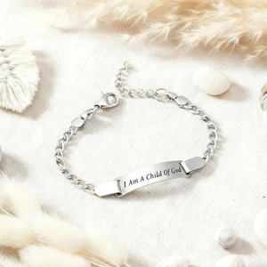 Bracciale in acciaio inossidabile con incisione I Am A Child Of God sui dettagli
