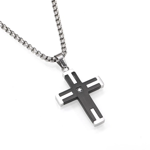 Hip hop zilveren en zwarte kruis hanger ketting met ingelegde zirkoon voor mannen en vrouwen